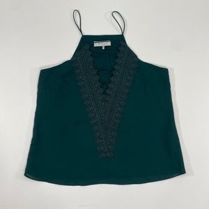 Emerald Green Deep V-Neck WAYF Posie Lace Up Camisole Tank Top M